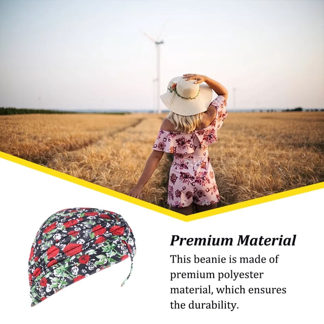 Turban Caps Multipurpose Pleated Supple to Touch Woman Accessories Sleep Hats Simple Design Breathable Polyester Women Hat Rose Pattern