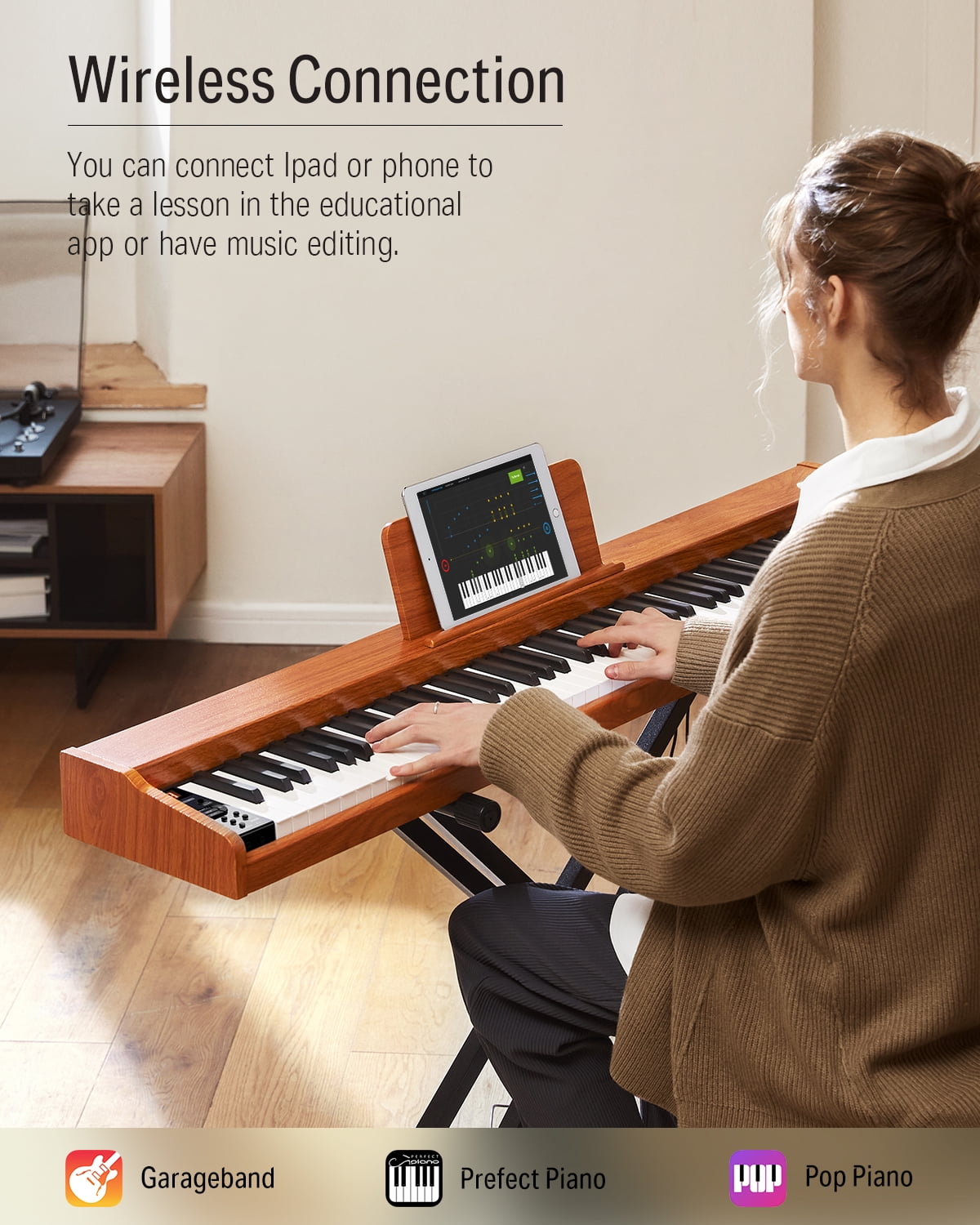 Donner DEP-1S Velocity-sensitive 88 Keyboard Digital Piano with stand, 128 tones, 100 Rhythms, 88 Demo, with Headphone, USB-MIDI, Sustain Pedal, Connect to Apps