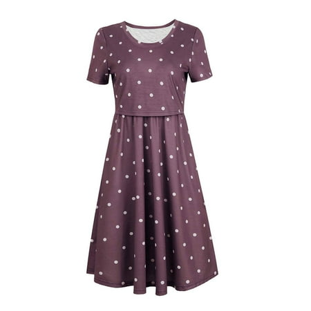 

Jerdar Summer Women s Short Sleeve Maternity Dress Clothes Pregnancy Dots Print Short Sleeve Breast-feeding Pregnant Maternity Nursing Dress Purple XL
