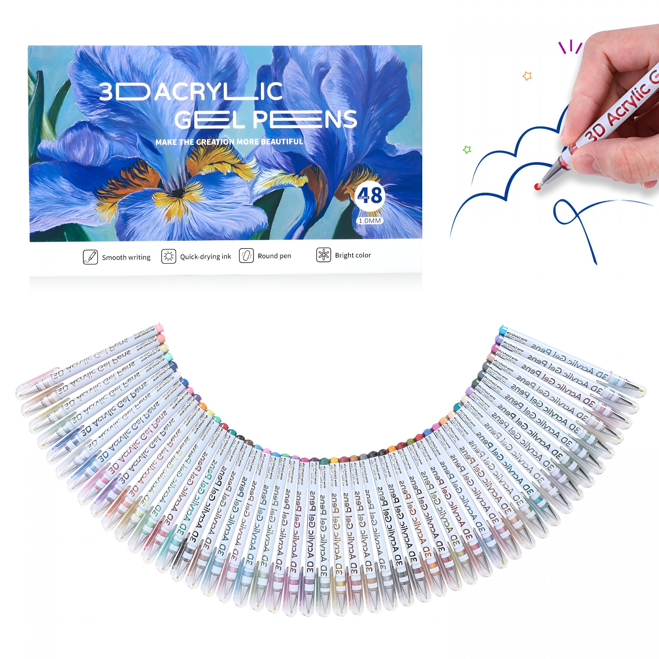 CCOCC 2026 New 3D Acrylic Pen 1.0Mm 3D Acrylic Gel Pens Write New 3D Acrylic Paint Markers Acrylic Pens Paint Pens Glitter Gel Pens Stick for Coloring Writing 1Ml Inc Disc Dip Pen Inkwell