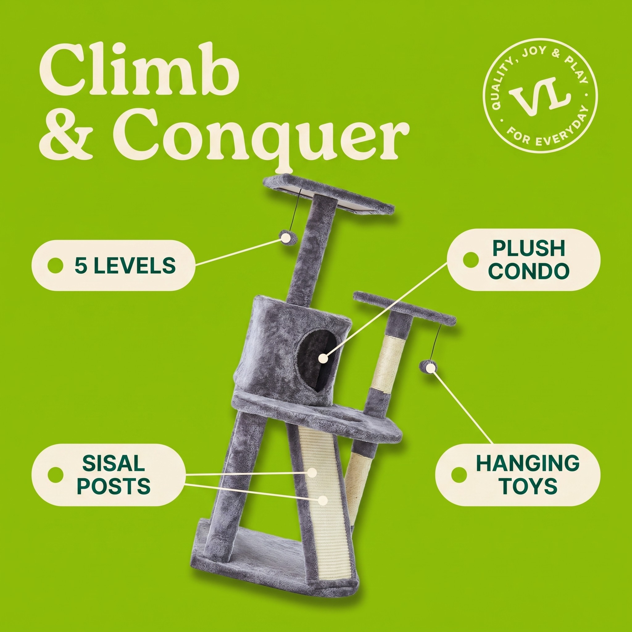 Vibrant Life 5-Level Multi-Functional Cat Tree, Gray, 44.5" photo 5