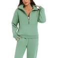 thumbnail image 2 of LAICAIW Women's Fleece Two Piece Outfit Half Zip Sweatshirt and Joggers Pants Set Tracksuit, 2 of 5