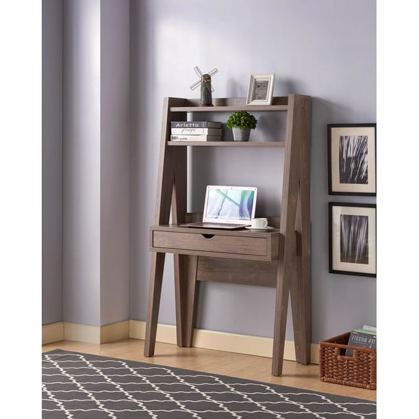 FC Design Contemporary Ladder Desk with 2 Top Open Shelves and Desk