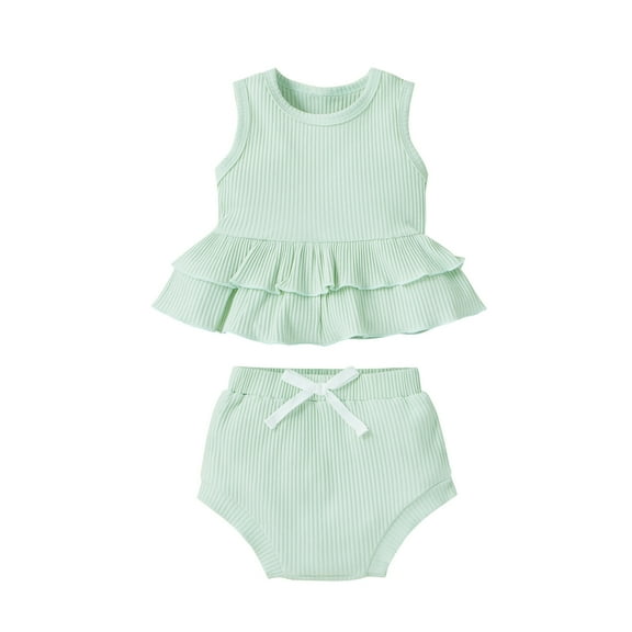LMTODLFG Baby Girl Clothes Baby Girls Sleeveless Ruffle Solid Tops Shorts Outfits Clothes Baby Girls' Clothing Green 0-3 Months
