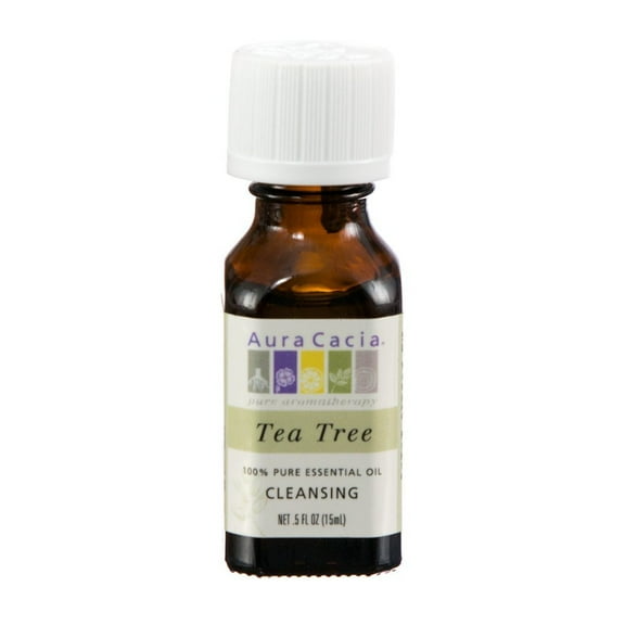 Aura Cacia Pure Organic Essential Tea Tree Oil w/ Cleansing Aroma, 0.5oz