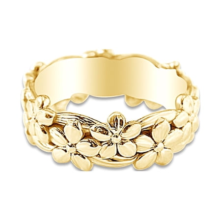 AFFY 14k Yellow Gold over Sterling Silver Lovely Daisy Flower Band Ring Jewelry for Her Women Birthday-6.5