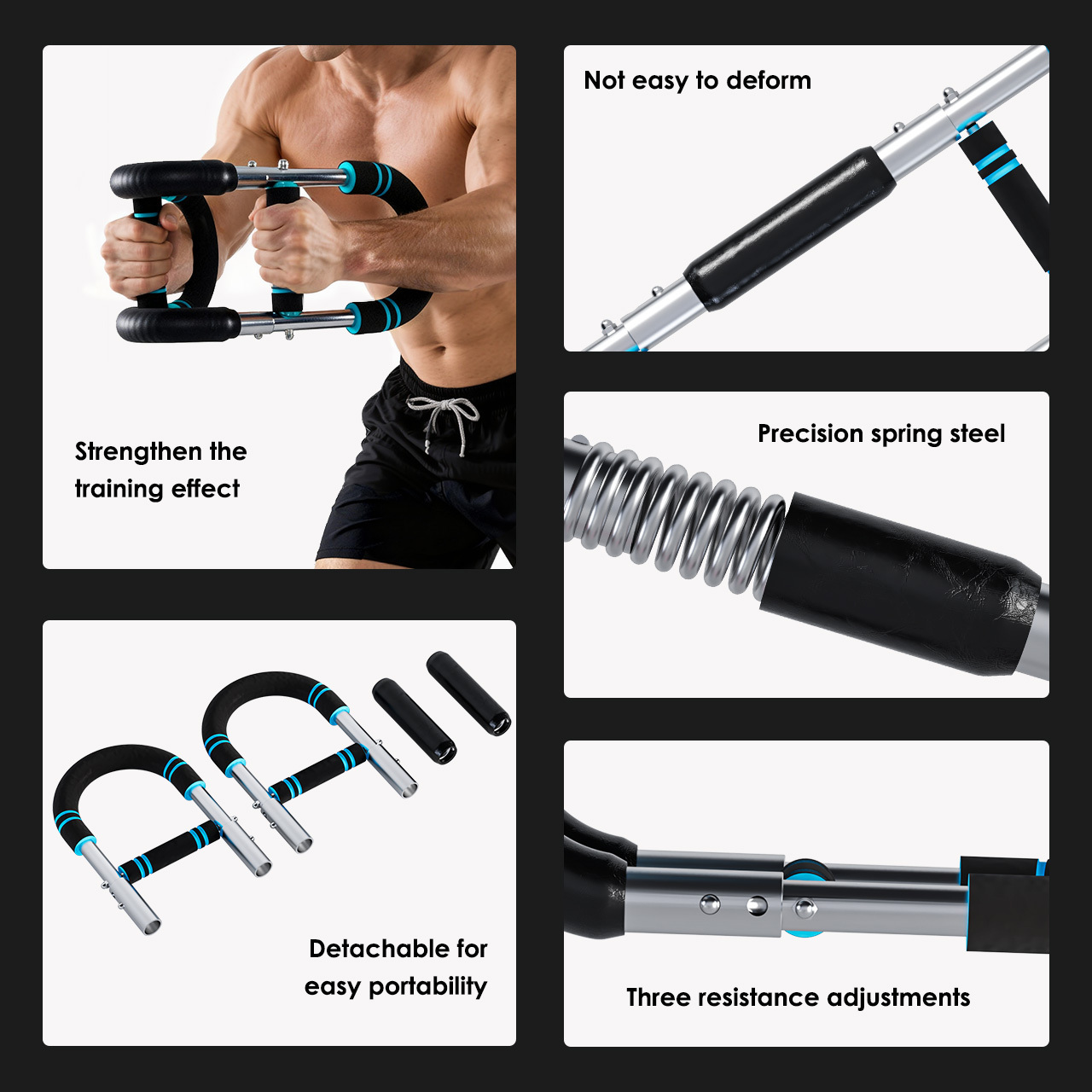 Adjustable Arm Chest Trainer for Men & Women – Max Adjustable Resistance 66lbs, Portable Home Gym Workout Equipment for Arm, Grip Strength & Forearm Training，White+Blue