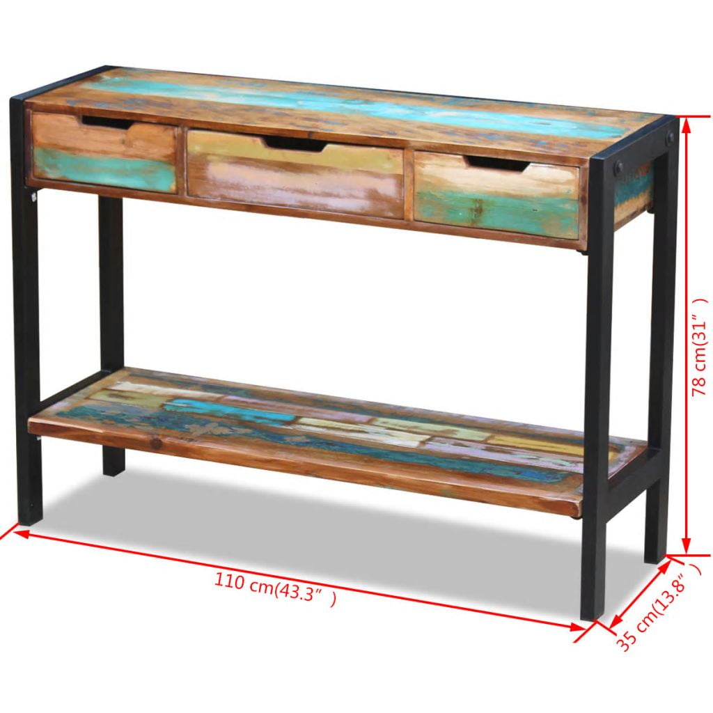Kepooman Home Rectangle Reclaimed Wood Sideboard Console Table with 3 Drawers Cabinets & Bottom Shelf, Multi-color Kepooman Home Rectangle Reclaimed Wood Sideboard Console Table with 3 Drawers Cabinets & Bottom Shelf, Multi-color