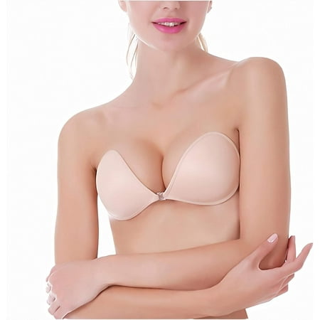 Njide Push up Strapless Self Adhesive Plunge Bra Invisible Backless Sticky Bras
