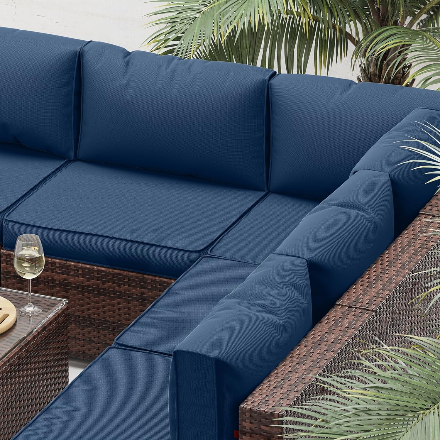 UDPATIO Outdoor Replacement Cushions for Patio Furniture, Waterproof Patio Cushions for 6-Seat Sectional Patio Conversation Sets, 14-Piece Outdoor Cushion Slipcovers Patio Sofa Cushions (Navy Blue)