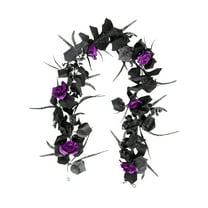 Beautynvta Artificial Flower Garland Fake Halloween Hanging Rose Vines Fall Leaf Garland, Black Hanging Flowers Vines, 70'' Plastic Long Stems Plants for Indoor Outdoor Party Wall