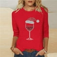 thumbnail image 2 of Christmas Shirts for Women Rhinestone Wine Glass Shirt Womens Tunic Tops 3/4 Sleeve Round Neck Casual T Shirt Holiday Party Outfits, 2 of 5