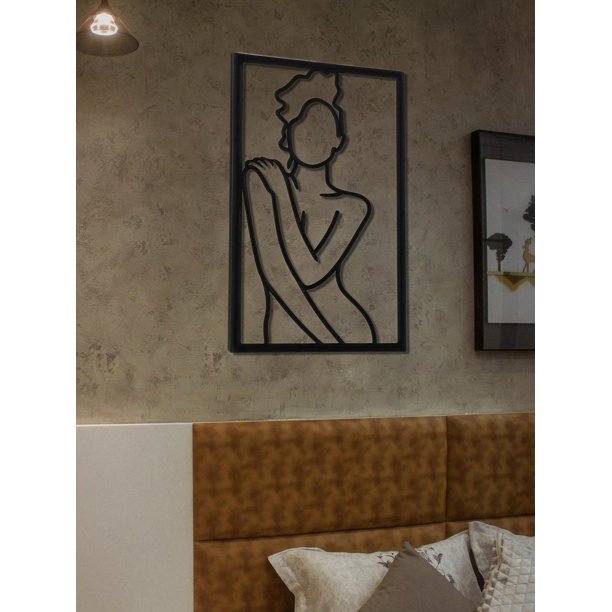 1pc Black Iron Frame Abstract Female Line Design Wall Art Decoration Suitable For Indoor And Outdoor Wall Decor, With Mounting Screws