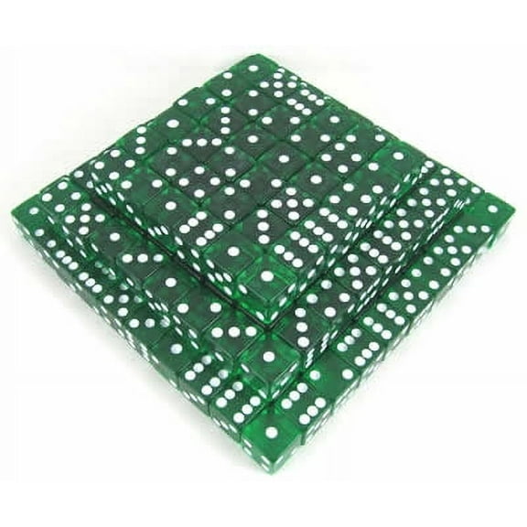 Green Transparent Dice with White Pips D6 16mm (5/8in) Bulk Pack of 200 Koplow Games