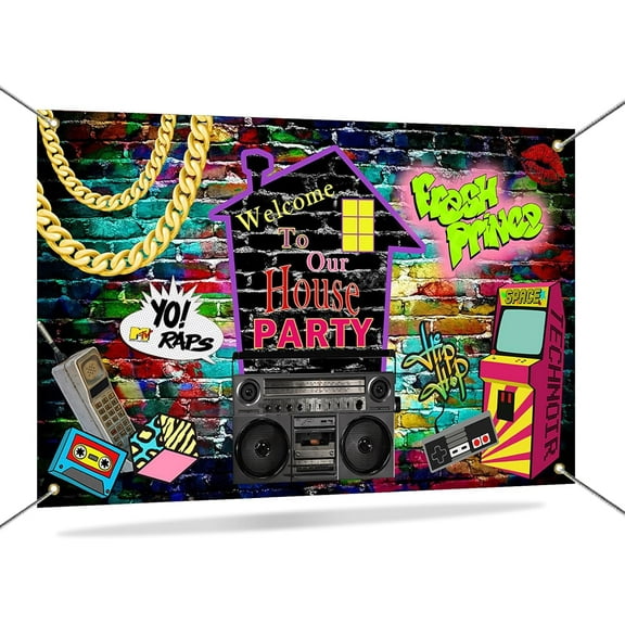 90s Backdrop 90s House Party Decorations Back to 90's Banner Hip Hop Graffiti Background for 1990s Party Decorations Supplies