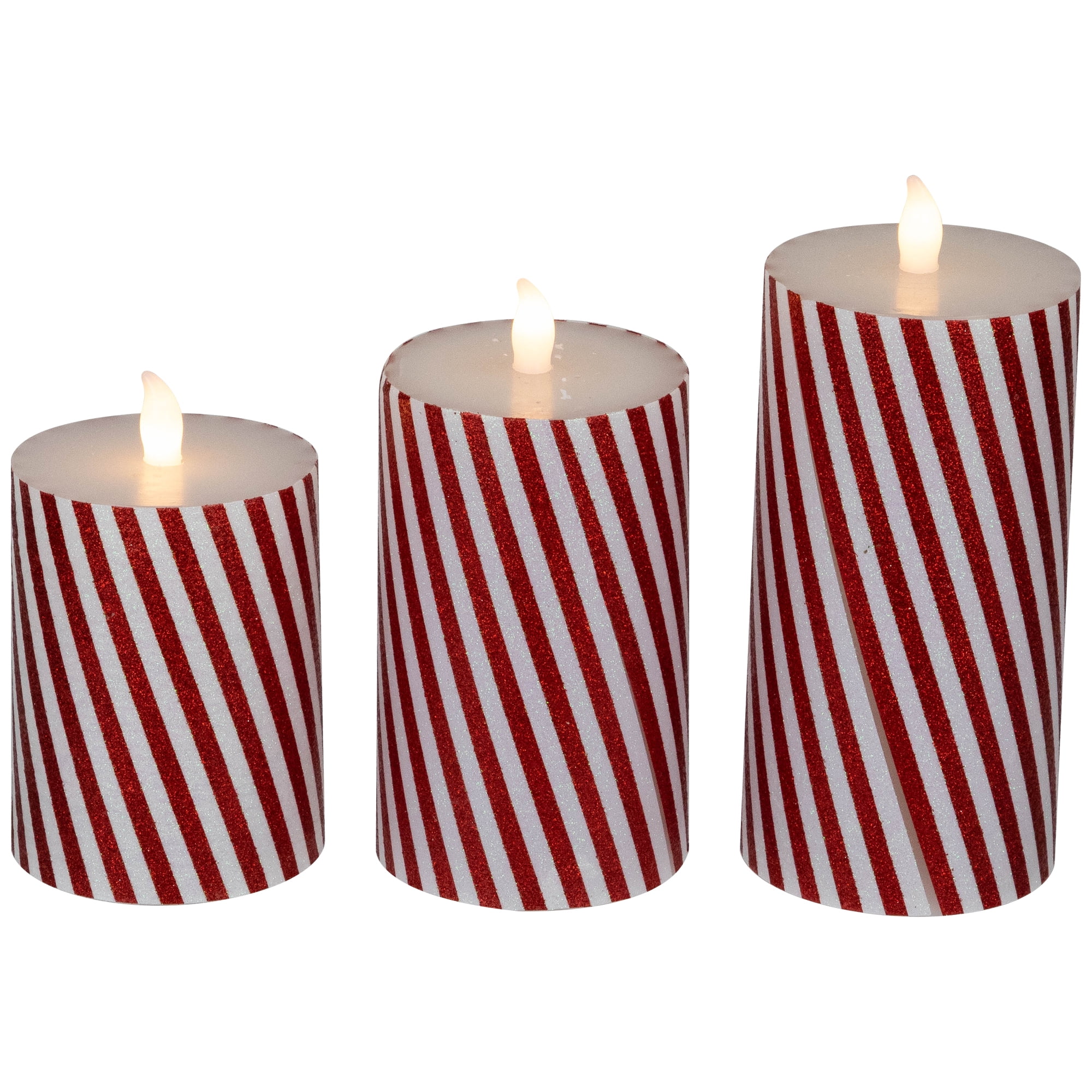 Northlight LED Flickering Flameless Candy Cane Striped Christmas Wax Pillar Candles - 6" - Set of 3