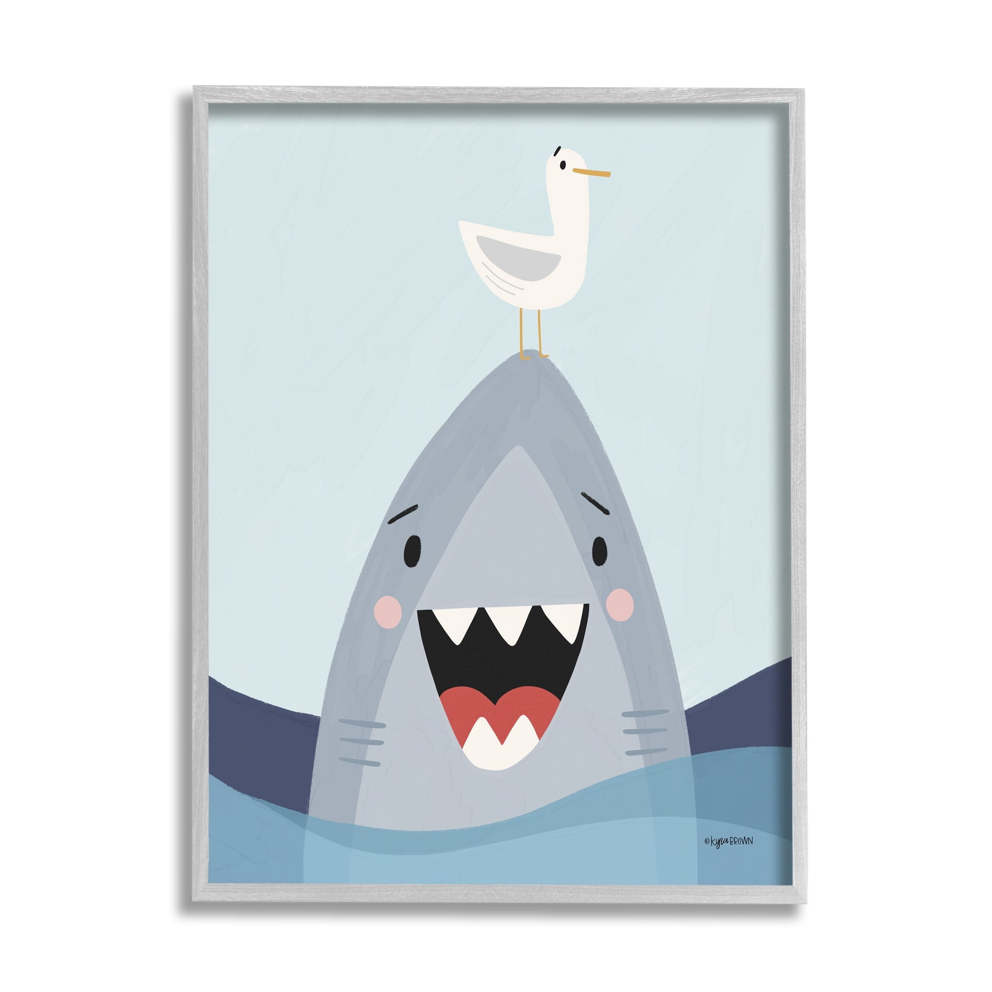 Stupell Industries Quirky Smiling Shark Seagull Nautical Ocean Waves , 16 x 20, Design by Kyra Brown