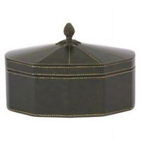Green Leather Decagon Box with Lid & Pineapple Finial