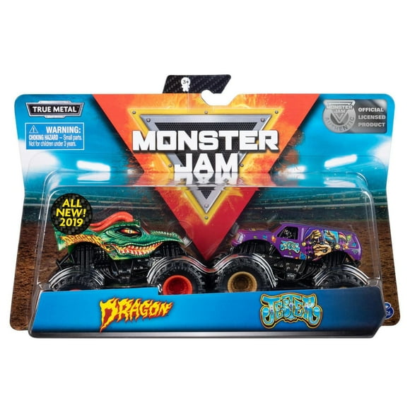 Monster Jam, Official Dragon vs. Jester Die-Cast Monster Trucks, 1:64 Scale, 2 Pack