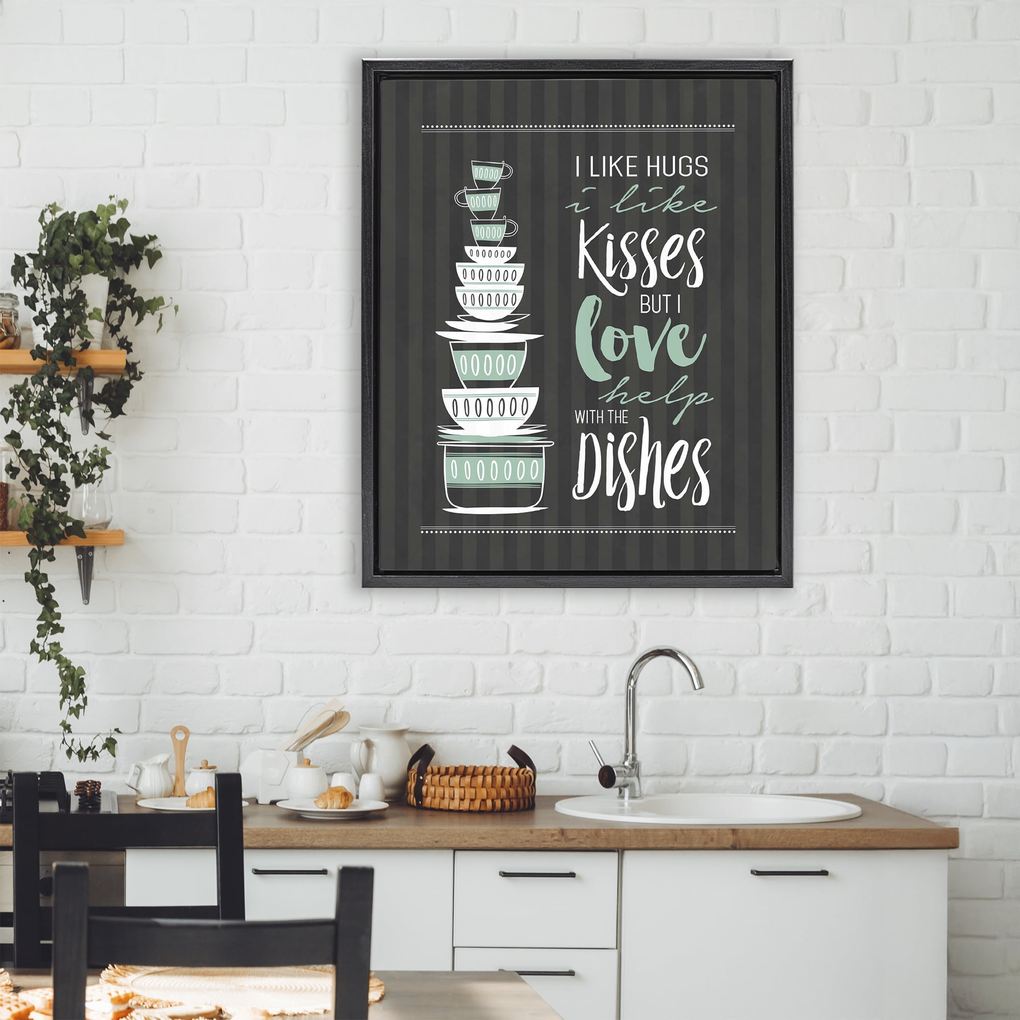 Love Help With Dishes Black Framed Floater Canvas Wall Art, design by Lettered and Lined