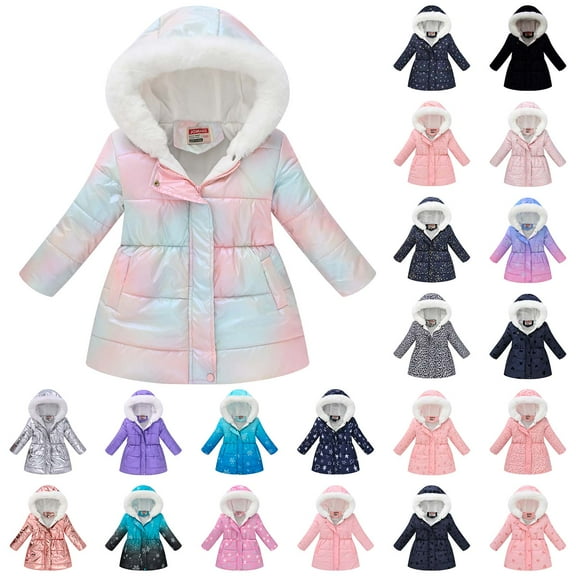 NAISIBABY Girls Puffer Jacket, Mid-Length Thicken Warm Solid Color Winter Clothes Quilted Coat Purple 5-6T
