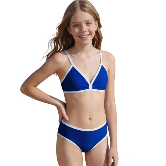 Tfken Summer Girls Cute Swimsuit Set Outfits Beach Swim 2 Piece Bikini Vest With Swimming Trunks Set Swimwear Quick-Dry Children Soft Bathing Suits Size 9-10 Years Blue