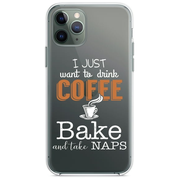 DistinctInk Clear Shockproof Hybrid Case for iPhone 13 (6.1" Screen) - TPU Bumper Acrylic Back Tempered Glass Screen Protector - Just Want to Drink Coffee Bake Take Naps