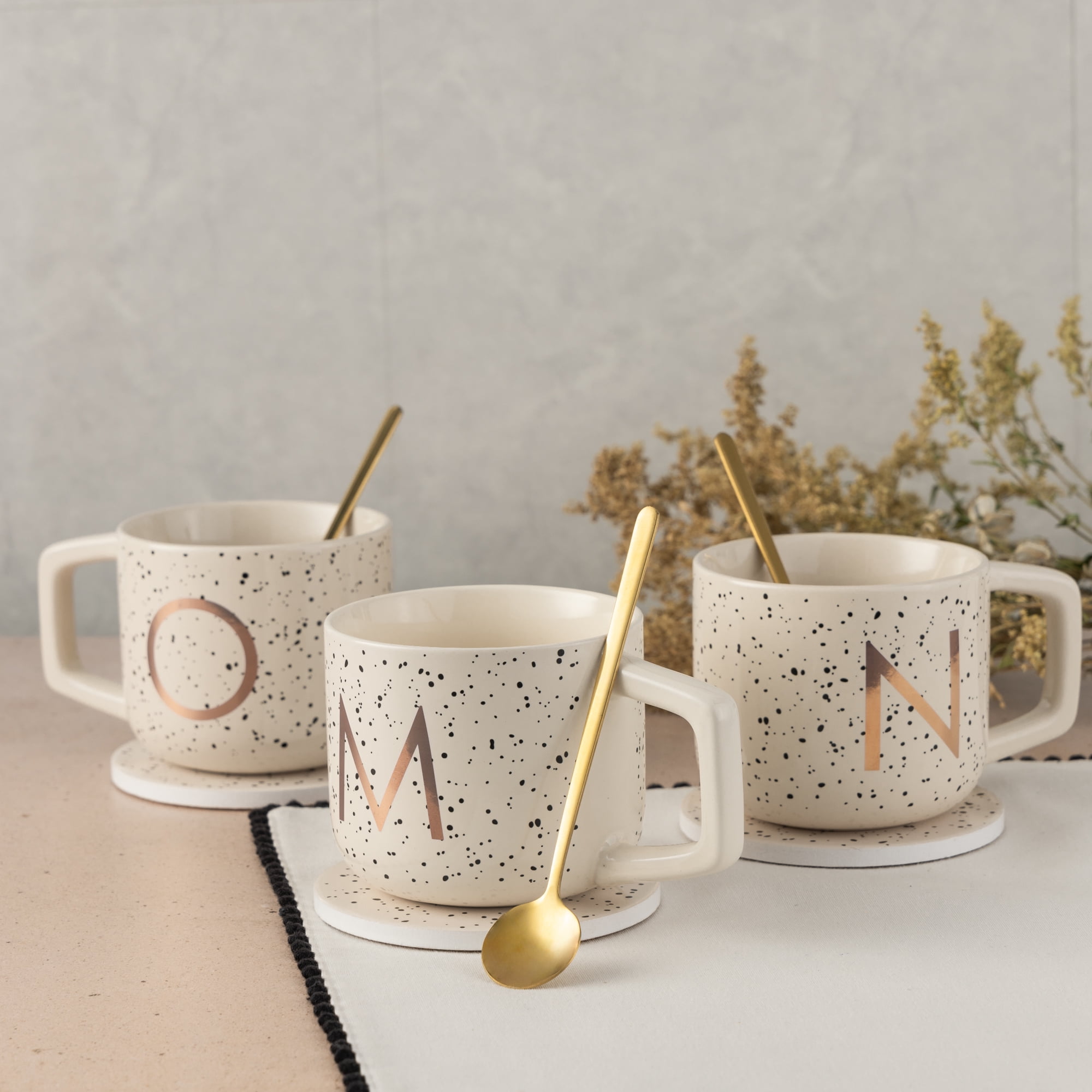 Thyme & Table 13.5 fl oz Monogram M Stoneware Mug, Coaster and Stir Set