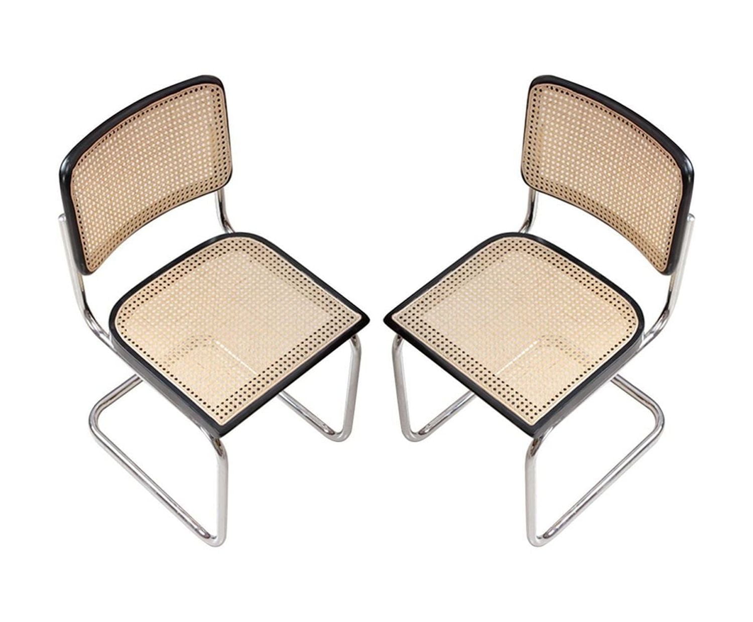 Buford Dining Chair in Black-Natural, Mid-Century Flare Dining Chair, Natural Cane Dining Chair - Set 2