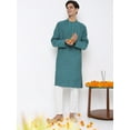thumbnail image 5 of In-Sattva Men's Indian Embroidered Dobby Textured Woven Long Kurta Tunic; Turqouise; LG, 5 of 5