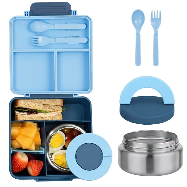 Lonchera para niño tipo omiebox incluye tarro, bento box c 4 compartimentos modulables de gran capacidad, lunch box con sellado hermético anti-fugas, caja de almuerzo BPA Free
