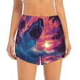 thumbnail image 3 of Uemuo Hawaiian Island Beach Shark Pattern Women's Athletic Shorts High Waisted Running Shorts with Liner Pockets Gym Elastic Workout Shorts-, 3 of 9