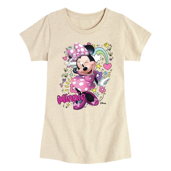 Mickey & Friends - Minnie Mouse Doodles Girls' Fitted Short Sleeve Graphic T-Shirt