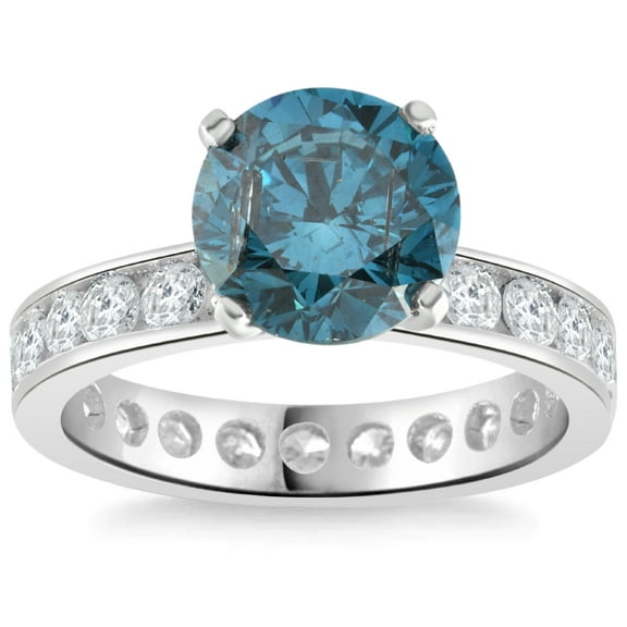 Pompeii 4 Ct TW Blue & White Diamond Eternity Engagement Ring in 14k White Gold (G/H,SI1)