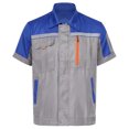 thumbnail image 3 of TiaoBug Mens Short Sleeve Zip Up Work Shirt Reflective Stripes Jacket Workshop Tops with Pockets Blue&Gray 175/XL, 3 of 7