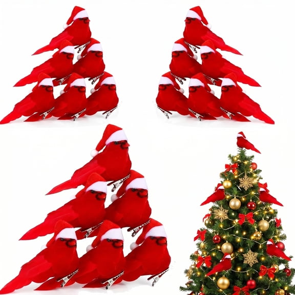 BlinkLLX Christmas Cardinal Birds Clip On Ornaments Red Feather 10 Count 4 Inch