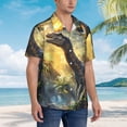 thumbnail image 3 of Balery Sunshine Jungle Dinosaur Camisas hawaianas de manga corta para hombre, camisas playeras de corte holgado, camisas de vacaciones con botones,Small, 3 of 7