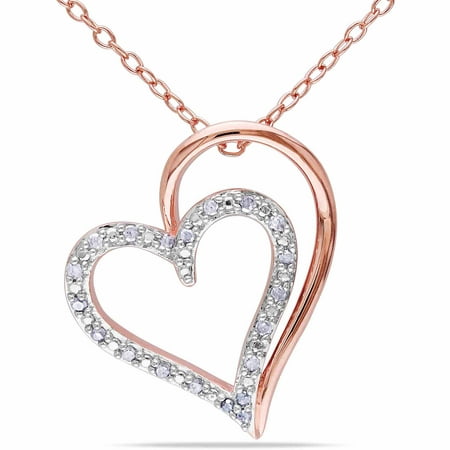 Miabella Diamond-Accent Pink Rhodium-Plated Sterling Silver Heart Pendant, 18