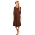 thumbnail image 2 of Women's Casual Loose Fit 3/4 Sleeve Jersey Knit A-Line Solid Midi Dress, 2 of 4