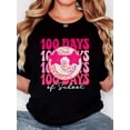 thumbnail image 1 of Playera Deportiva Manga Corta Mujer Dry-FitWomen'S T-Shirt, "Pink Stars Smiling Face 100 Days" Print, Retro Minimalist Fashion, Round Neck, Casual Comfort, Sports Short Sleeve T-ShirtFather's Day, M, 1 of 7