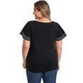 thumbnail image 3 of GRACE & GRANDEUR Women's Plus Size T-Shirts V Neck Ruffle Short Sleeves Striped Contrasting Colors Tee Shirt Blouses 2X Black, 3 of 5