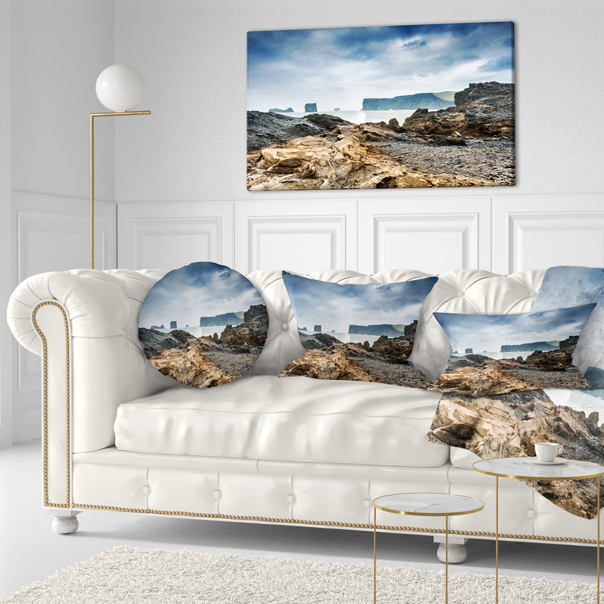 Designart Storm in Rocky Coast of Atlantic - Landscape Printed Throw Pillow - 12x20
