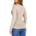 thumbnail image 4 of WTOBBY Women's Fashionable Round-Neck Long-Sleeved Solid-Color Pullover Casual Top - Stylish and Comfortable Basic Wear for Everyday Outfits and Layering,Khaki M, 4 of 5