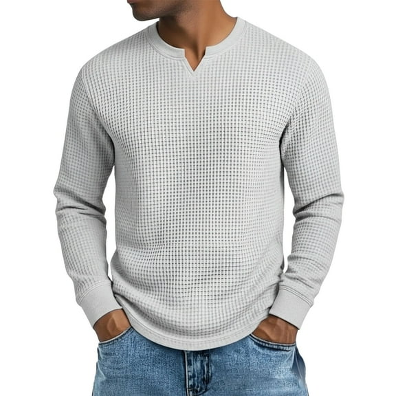 KHONTS Men's Waffle Thermal Long Sleeve Shirts V Neck Lightweight Tops Casual Pullover Undershirts White XL