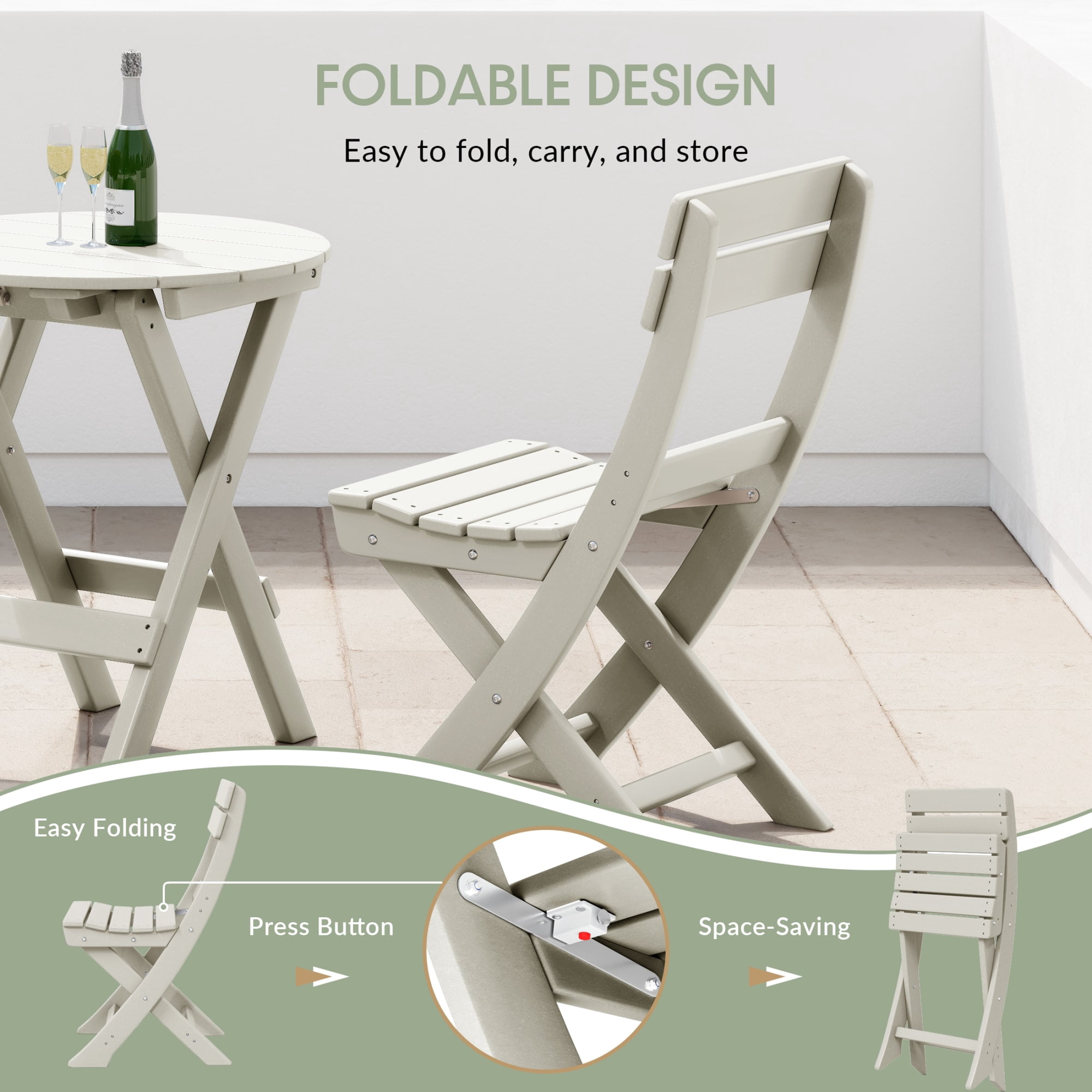 WestinTrends Malibu HDPE Outdoor Patio Modern Folding Dining Chair, Sand