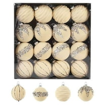 Kbndieu 16Pcs Beige Flocked Christmas Balls Decorations 2.36inch Velvet Christmas Tree Ornaments Xmas Decorative Hanging Ornaments Christmas Decor for Xmas Tree Home Party