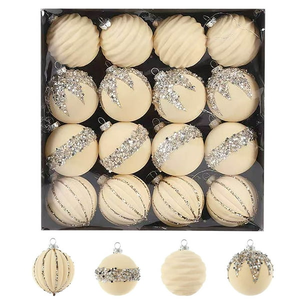 Adornos navideños, regalos navideños, 16 bolas navideñas de terciopelo flocadas, adornos navideños para árbol de Navidad, bolas de plástico, adornos colgantes decorativos navideños, decoración para ár