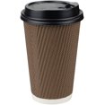 thumbnail image 5 of 80 Pack 16 oz Disposable Double Walled Hot Cups with Lids, Coffee Cups, No Sleeves needed Insulated Ripple Wall Hot Coffee Tea Chocolate Drinks, Brown, 5 of 5