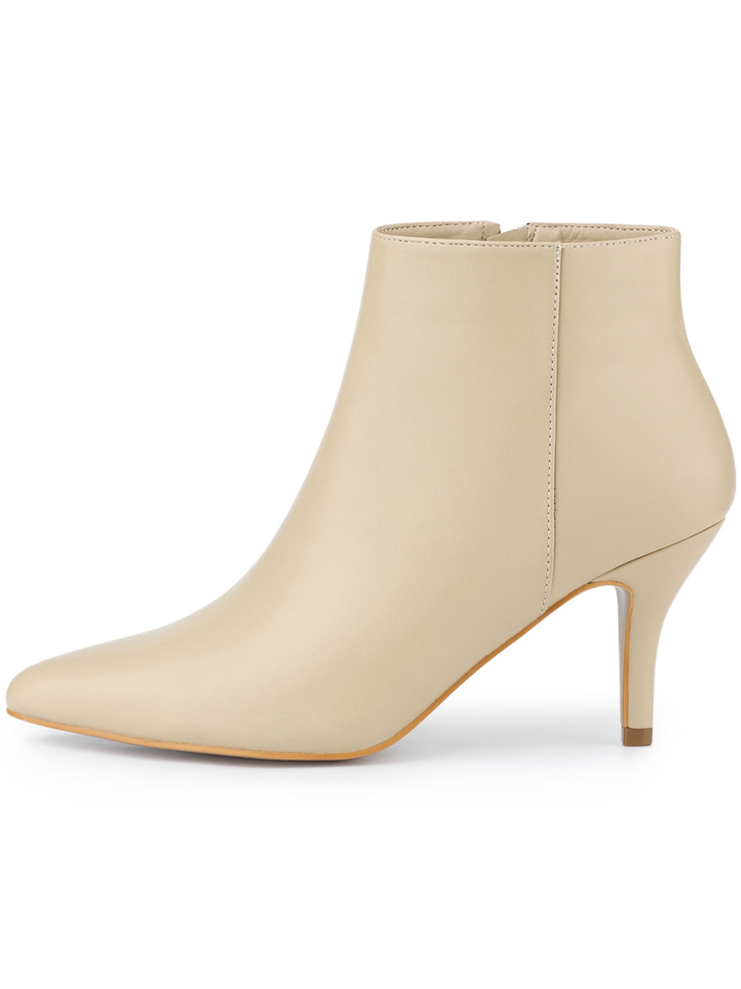 DARING DIVA Women's Pointed Toe Zipper Stiletto Heel Ankle Wrap Boots Beige 10