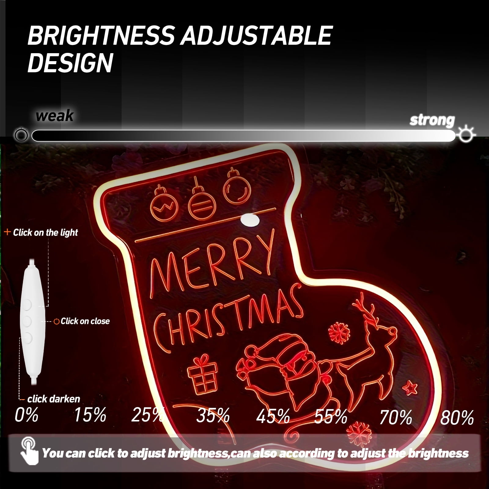 UPONRAY Christmas Stocking Neon Signs, 10.23"*11.81" Dimmable & USB-Powered LED Neon Light, Stylish Wall Decor for Christmas Tree, Bed Room, Living Room, Party, Bar